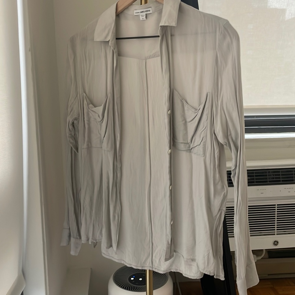 James Perse lightweight gray button down shirt